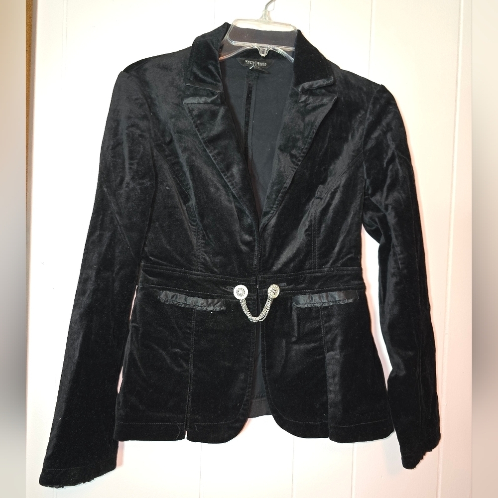 WHBM Black Velvet Blazer Suit Jacket with Rhinestone Buttons, Size 0